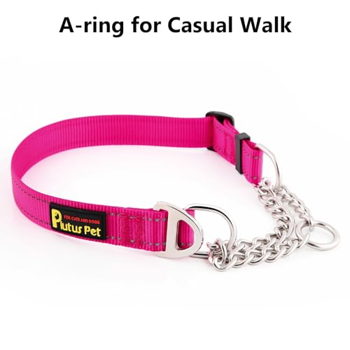 Plutus Pet Martingale Dog Collar with Stainless Steel Chain and Reflective Nylon, Adjustable No Pull Training Collar, for Small Medium, and Large Dogs, Hot Pink, S - color: Hot Pink, size: Small