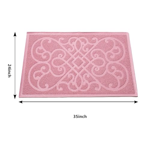 PetLike Cat Litter Box Mat, Thick Kitty Litter Trapping Mat, Durable,Waterproof &Washable with Non-Slip Backing, Soft on Kitty Paws and Easy to Clean, BPA Free - color: Pink, size: 35x24