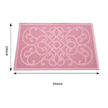 PetLike Cat Litter Box Mat, Thick Kitty Litter Trapping Mat, Durable,Waterproof &Washable with Non-Slip Backing, Soft on Kitty Paws and Easy to Clean, BPA Free - color: Pink, size: 35x24