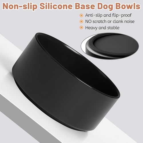 Ceramic Dog Bowls, Non Slip Dog Food and Water Bowl with Silicone Base, Heavy Pet Feeding Bowl for Small, Medium, and Big Dogs (Black, 6 Inches) - color: Black, size: 6 Inches