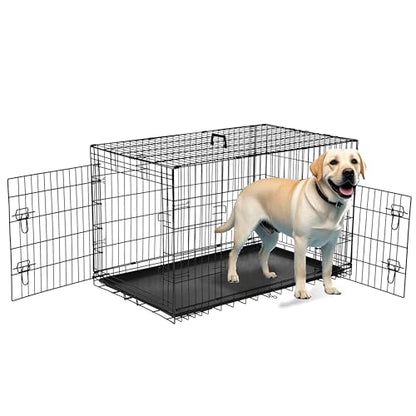 Simple Deluxe Large Dog Crates with Divider Panel, 36 inch Folding Mental Wire Double Door Dog Cage with Removable Leak-Proof Pan Tray, Durable Pet Kennels Outdoor, Indoor, Travel (Black, 36in) - size: 36.6"L x 22.6"W x 24.2"H