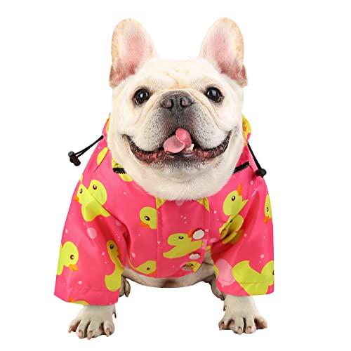 HDE Dog Raincoat Poncho Double Layer Zip Rain Jacket with Removable Hood, Leash Hole for Small to 3XL Dogs and Puppies Ducks Pink - M - color: Ducks Pink, size: Medium