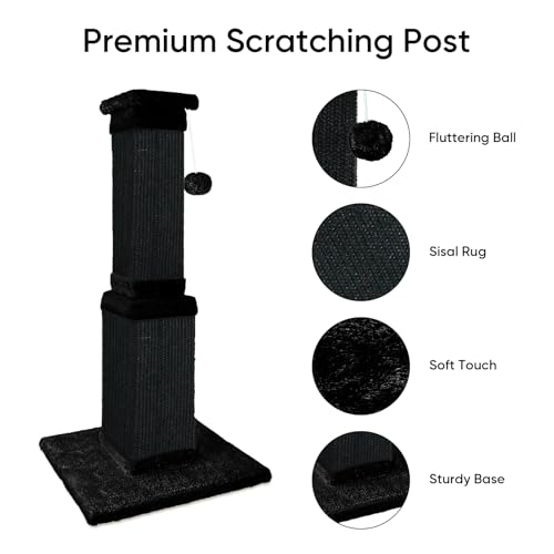 Cat Scratching Post, 32 Inch Cat Scratching Posts for Large Cats, Scratching Posts for Indoor Cats Adults, Cat Scratch Post with Nature Sisal, Full Black - color: Full Black