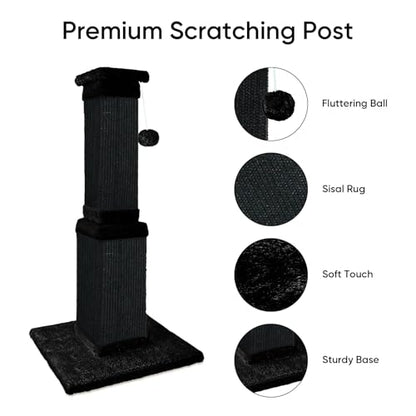 Cat Scratching Post, 32 Inch Cat Scratching Posts for Large Cats, Scratching Posts for Indoor Cats Adults, Cat Scratch Post with Nature Sisal, Full Black - color: Full Black