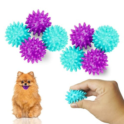 Spiky Dog Ball 1.8 Inch Squeaky Toy for Small Dogs Aggressive Chewers Puppy Teething Toys Dog Spike Ball for Training and Teeth Cleaning - 8 Pack - color: 8 Pack