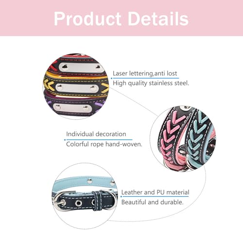 Personalized Dog Collar, Braided Custom PU Leather Dog Collars with Name and Phone Number Engraved Nameplate for Small Medium Large Dogs (Dog Collar)