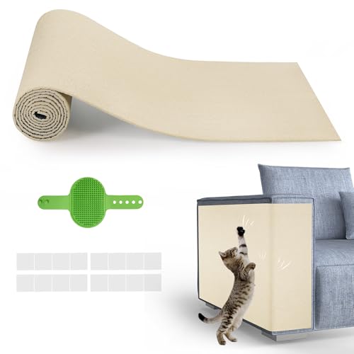 Cat Scratch Furniture Protector, 39.3''x15.8'' Trimmable DIY Self-Adhesive, Durable Corner Scratcher Couch Protectors from Cat Claws for Sofa, Tree Shelves & Scratching Posts (Khaki) - color: Khaki, size: 39.3x15.8Inch