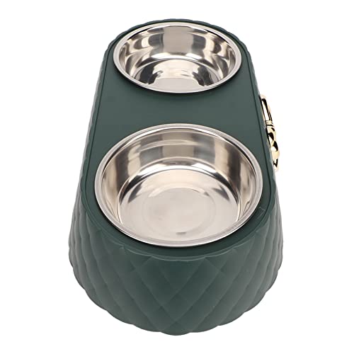 Generic Durable Stainless Steel Double Pet Feeding Bowls, Non Slip Mats Prevent Slip, Safe Material for Small to Medium Dogs Cats (Dark Green) - color: Dark Green