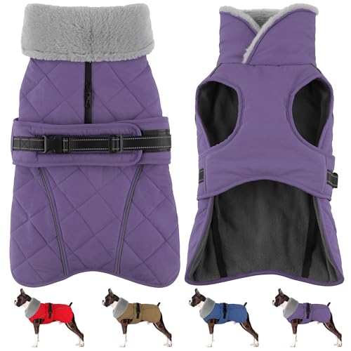 Dog Coat, Waterproof Dog Winter Jacket with Adjustable Buckle, Reflective Turtleneck Pet Snow Vest Warm Fleece Sweater for Small Medium Large Dogs - Purple, S - color: Purple, size: Small