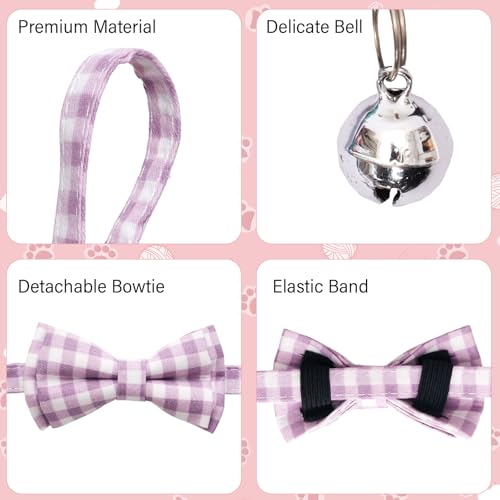 10 Pcs Spring Cat Collar Breakaway with Bow Tie and Bell Kitten Collars Removable Bowtie Plaid Flower Cat Collar for Cats Kittens Puppy (Flower) - color: Flower