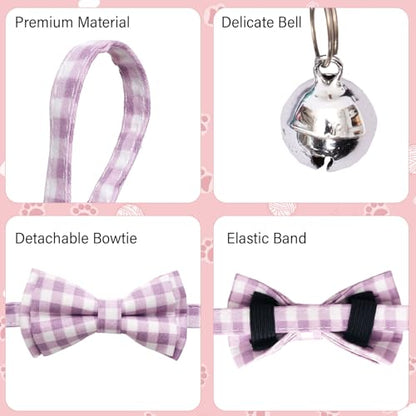 10 Pcs Spring Cat Collar Breakaway with Bow Tie and Bell Kitten Collars Removable Bowtie Plaid Flower Cat Collar for Cats Kittens Puppy (Flower) - color: Flower