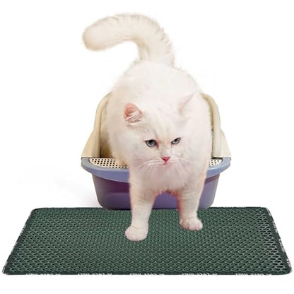 Cat Litter Mat Cat Litter Trapping Mat, Non-Slip Honeycomb Double Layer Design, Urine and Water Proof Material, Scatter Control, Less Waste, Easier to Clean Washable Cat Box Mat, Green - color: Green