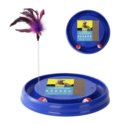 Interactive Cat Ball Track Toy Cat Scratcher with 2 Self-Rotating Balls and 1 Kitten Interactive Toy,Durable Scratch Pad for Indoor Play,Cardboard Scratcher Pad 3-in-1 Cat Toy (Blue) - color: Blue