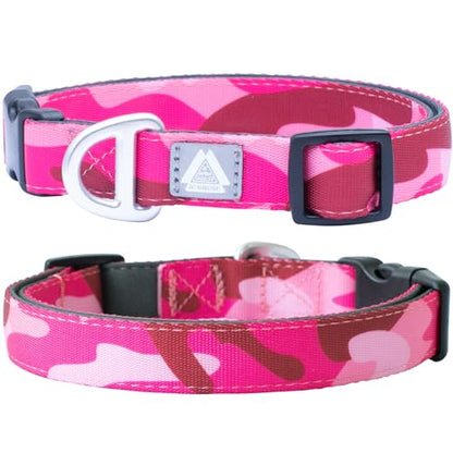 Soft Padded Dog Collar, Neck 12’’-20’’, Adjustable Heavy Duty Collar with 3M Reflective Logo for Medium, Large Dogs, Camo Pink, Medium - color: Camo Pink, size: Medium (Neck 12''–20'')