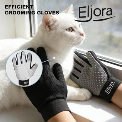 Pet Grooming Glove (Pair) & Dematting Comb Set – Anti-Slip Handle Deshedding Comb+ Gentle Massage Gloves for Dogs & Cats – Removes Loose Hair, Mats & Tangles – Safe, Effective Grooming