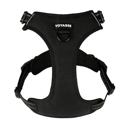 Voyager Dog Harness Dual Leash Attachment No-Pull Control Adjustable Soft but Strong Pet Harness for Medium and Large Dogs with 3M Reflective Technology, Black Nylon, L (Chest: 25-30") - color: Black Nylon, size: L (Chest: 25 - 30")