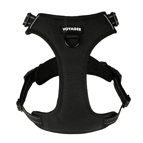 Voyager Dog Harness Dual Leash Attachment No-Pull Control Adjustable Soft but Strong Pet Harness for Medium and Large Dogs with 3M Reflective Technology, Black Nylon, XS (Chest: 13-16") - color: Black Nylon, size: XS (Chest: 13 - 16")