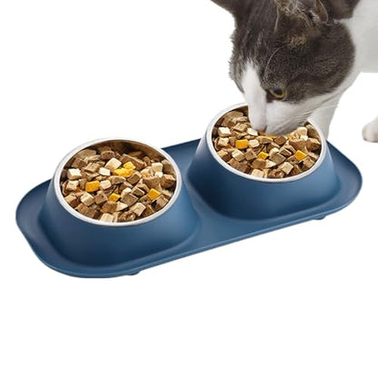 awakentti Double Dog Bowl, Stainless Steel Dog Bowl with No Spill No Skid Silicone Mat,Not Easy to Break, Pet Bowls & Dog Water Bowls for Small Puppies, Cats, Dogs and Medium Pets (Blue) - color: Blue