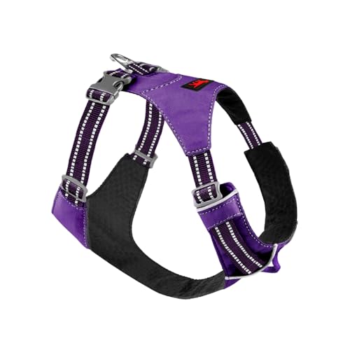 Tuff Pupper All-Day Wear Dog Harness | for Walking, Trail Running, Hiking | Front & Back Leash Clips | Reflective Trim | Easy On/Off Buckles | Lightweight Breathable | No Pull Design (XXXS, Purple) - color: Deep Purple, size: XXX-Small