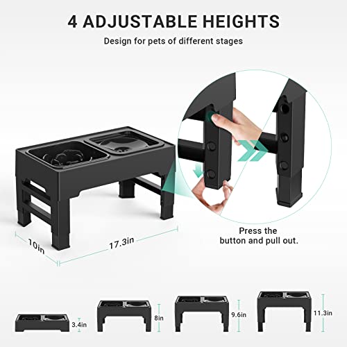 Elevated Dog Bowls, 2-in-1 Raised Slow Feeder Dog Bowls Stand with Anti Spill Non-Skid No Shaking Water Bowl 4 Height for Large Medium Dogs[Upgrade Version]