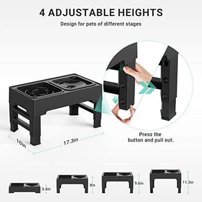 Elevated Dog Bowls, 2-in-1 Raised Slow Feeder Dog Bowls Stand with Anti Spill Non-Skid No Shaking Water Bowl 4 Height for Large Medium Dogs[Upgrade Version]
