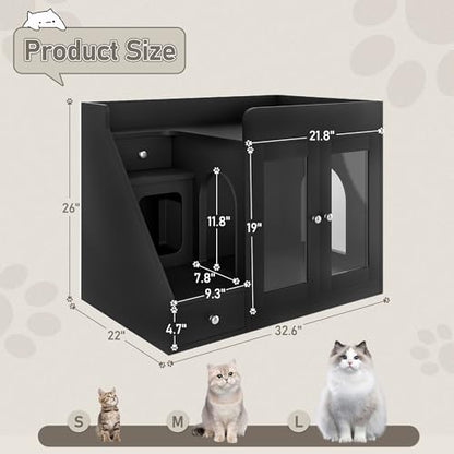 Merax Cat Litter Box Enclosure Furniture with Light,Hideaway Litter Box Furniture with 2 Storage Drawers for Living Room,Black - color: Black