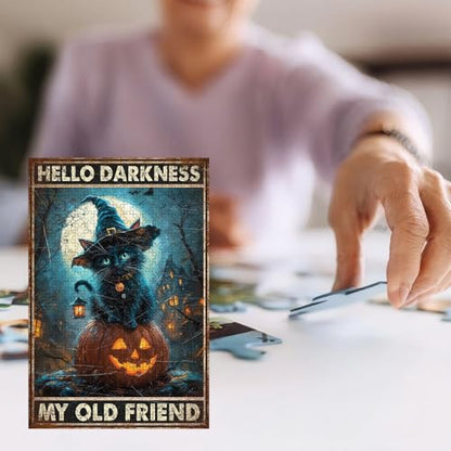 500 Pieces Jigsaw Puzzles for Adults, Hello Darkness My Old Friend Black Cat Halloween Art Puzzle, Stress Relief Logical Thinking Brain Teaser Puzzle 20.4x15 Inch - color: Wooden Puzzle12, size: 500 Piece pcs