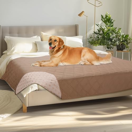 Luciphia 100% Waterproof Couch Cover Blanket for Dogs Anti-Slip Pet Couch Protector Sofa Mat Puppy Cat Blanket with Non-Slip Bottom, Light Brown Khaki, 68x82 Inch - color: Light Brown+khaki, size: 68" x82"
