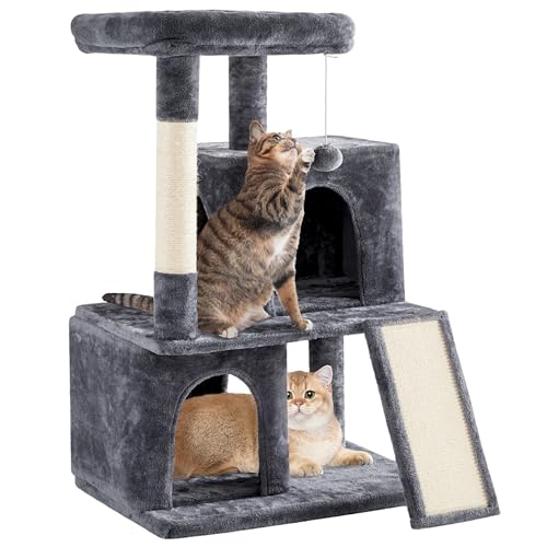 Yaheetech 42in Cat Tree Tower with Scratching Posts, Plush Condo, Ramp & Perch, Multi-Level Climber for Indoor Cats & Kittens, Dark Gray - color: Dark Gray, size: 42in