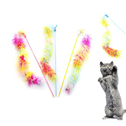 IUHKBH Cat Wand Toys, 3 PCS Interactive Kitten Toys Cat Teaser Wand with Soft Furry Tail Feather Wands with Bell