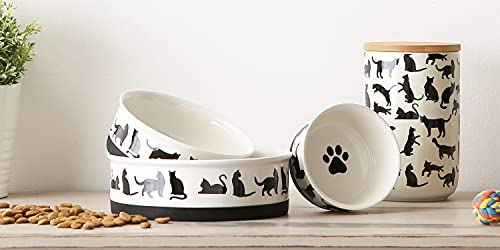 Bone Dry Ceramic Cat Bowls, Microwave & Dishwasher Safe, Small Set, 4.25x2, Black/White, 2 Count - color: Black/White, size: Small Set, 4.25x2"