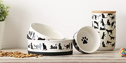 Bone Dry Ceramic Cat Bowls, Microwave & Dishwasher Safe, Small Set, 4.25x2, Black/White, 2 Count - color: Black/White, size: Small Set, 4.25x2"