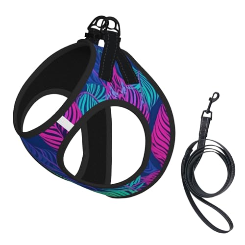 Colorful Leaves Printing Dog Summer Harness,Soft Light Puppy Vest,Breathable Pet Harness Reflective for Easy Walking - color: With Accessories, size: Large