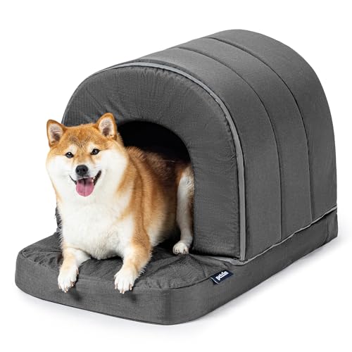 PELZIN Orthopedic Dog Bed House - Outdoor Waterproof Dog Tent with Washable Removable Cover - Durable Indoor Pet Cave Bed for Medium Breeds & Fits 30-Inch Crate - 29"x18", Charcoal - color: Charcoal, size: 29"L x 18"W x 19"Th