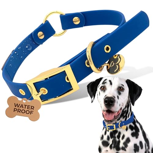 Waterproof Dog Collar for Active Dogs – Durable, Odor-Resistant, Easy to Clean Adjustable Collar for Small Medium Large Breeds – Comfortable Everyday Collar by Mila’s Paws (Deep Ocean Blue, L) - color: Deep Ocean Blue, size: L