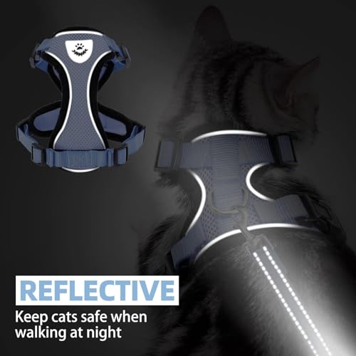 PUPTECK Cat Harness and Leash Set Escape Proof Reflective Cat Walking Harness Adjustable Soft Breathable Mesh Vest for Small Pets, Sky Blue, XS - color: Sky Blue, size: XS (NECK 8.5", CHEST 11"-14")