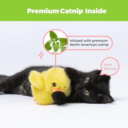 Catify Best Pet Supplies Flapping Duckling, Chick & Bird Cat Toy - Motion-Activated Wings, Realistic Chirps, Catnip-Infused Plush, USB-Rechargeable Indoor Cats & Kittens, Self-Play Enrichment - Yellow - color: Duckling Yellow