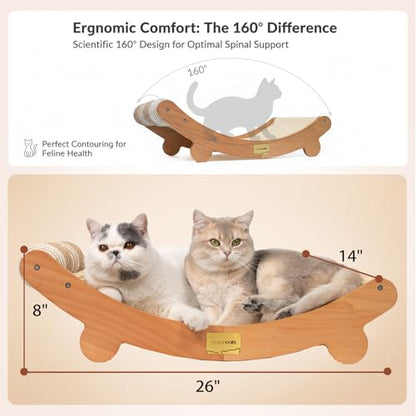 Sisal Cat Scratcher Bed with Balls Cat Scratching Post for Indoor Cats Hammock, Natural Sisal Cat Scratch Wooden Cat Furniture(Large)