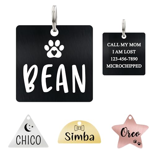 Ultra Joys Personalized Cat Collar Name Tag Small Pet ID Tags for Cats - Customized Mini Cute Dog Cat ID Tag - Bothside Engravable Lightweight Durable Stainless Steel - Square Tag in Black - color: Square-black