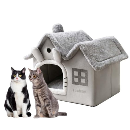 Luxury Foldable Rabbit-Ear Cat House & Dog Bed – Indoor Double Roof Condo with 30D Memory Foam, Removable Washable Cushion, Non-Slip Base, Cozy Pet Tent for Small Dogs & Cats, Gray (Extra Large) - size: Extra Large
