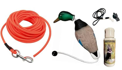 Dog Training Ruff-Cord Check Cord Tracking Leash 30 ft. - Ultimate Mallard Trainer - Waterfowl Scent - Lanyard and Whistle Dog Training Kit HuntEmUp