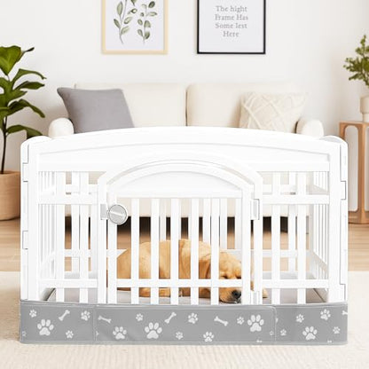 Dog Playpen Bottom Pad Mat for 36" 4-Panel Playpens - Scratch & Chew-Resistant Puppy Pen Floor Mat with Hook & Loop Fasteners, Waterproof & Leakproof, Non-Slip (PrintGrey) (Playpen Not Included) - color: PrintGrey