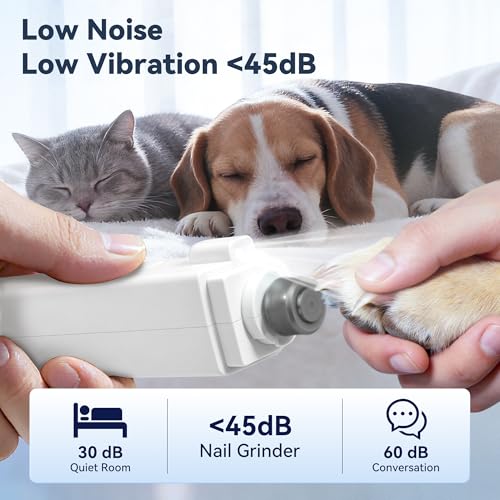 2-in-1 Dog Nail Clippers & Grinder with Light, Quiet Electric Pet Nail Trimmer for Large Medium Small Dogs & Cats, 3 Speeds, Rechargeable, Splash Guard & Safety Lock, Painless Grooming Tool (White)