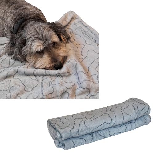 SPOT Snuggler Bones Blanket - Ultra Soft, Machine Washable Dog Blanket for Beds, Furniture Protection, Travel, and Crates - 40 x 60 inch, Grey Fleece Throw with Bone Print Design - size: 40 x 60", style: Bones Print