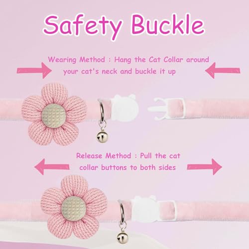Breakaway Cat Collars with Bells, MUZIEBA Kitten Collar for Girl Boy Adjustable Safety Kitty Collars for Cats Puppy and Small Pets (Pink) - color: Pink
