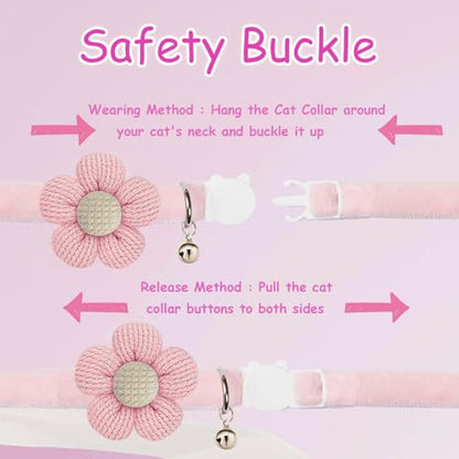 Breakaway Cat Collars with Bells, MUZIEBA Kitten Collar for Girl Boy Adjustable Safety Kitty Collars for Cats Puppy and Small Pets (Pink) - color: Pink