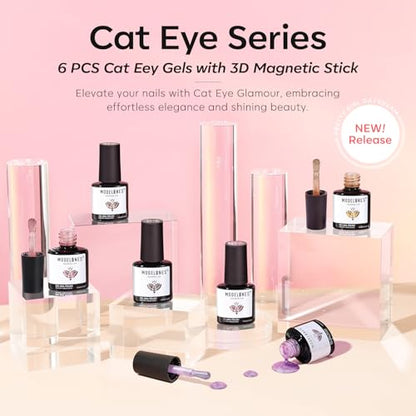 modelones Cat Eye Gel Nail Polish 6 Colors Nude Pink Brown Purple Cat Eye Nail Polish Glitter Semi-transparent Holographic 9D With Magnet Pastel All Seasons Soak Off Led Nail Art DIY Salon Gifts - color: A1-Cozy Glow Cat Eye