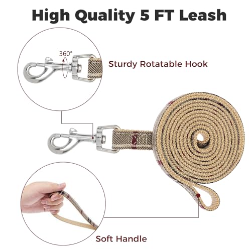 BINGPET Dog Harness Collar Leash Set,Adjustable No Pull Escape Proof Small Dog Harness,Classic Plaid Puppy Harness and Leash Set for Small Medium Large Dogs Training Easy Walk Running(Beige,S) - color: Beige Plaid, size: S(Chest Girth:14.9''-20.9'')