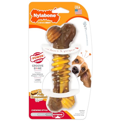 Nylabone Groove Bone Power Chew Toy for Dogs, Dental Dog Toys for Aggressive Chewers, Dog Chew Bone, Long Lasting Philly Cheesesteak, For Medium Dogs - Up to 35 lbs, 1 Count - color: Swirl, size: Medium