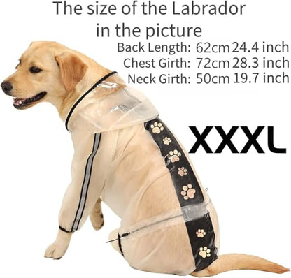 Olsa Dog Raincoat, Dog Hooded Slicker Poncho, 4 Legs Rain Jacket with Reflective Stripe, Transparent Water Proof Resistant Rain Snow Clothes for Small Medium Large - color: White, size: XL